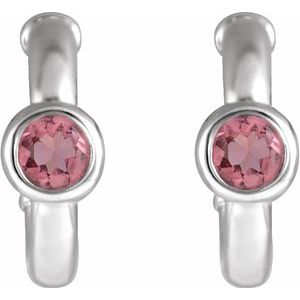 14K White Gold Natural Pink Tourmaline Huggie Hoop Earrings – image 2