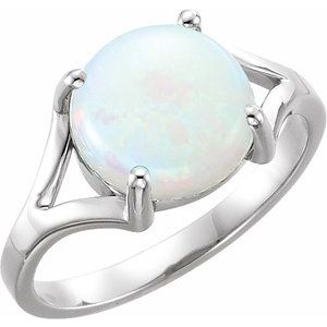 14K White Gold 8 mm Natural White Opal Cabochon Ring