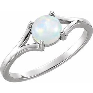14K White Gold 6 mm Natural White Opal Cabochon Ring