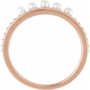 14K Rose Gold Cultured White Freshwater Pearl & 1/5 CTW Natural Diamond Stackable Ring