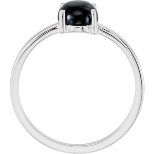 14K White Gold 9x7 mm Oval Natural Black Onyx Cabochon Ring