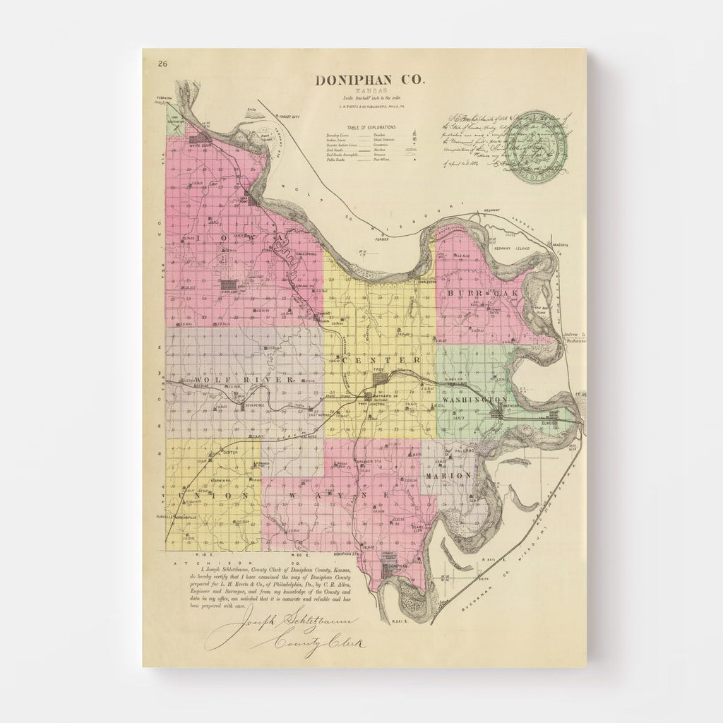 Vintage Map of Doniphan County, Kansas 1887