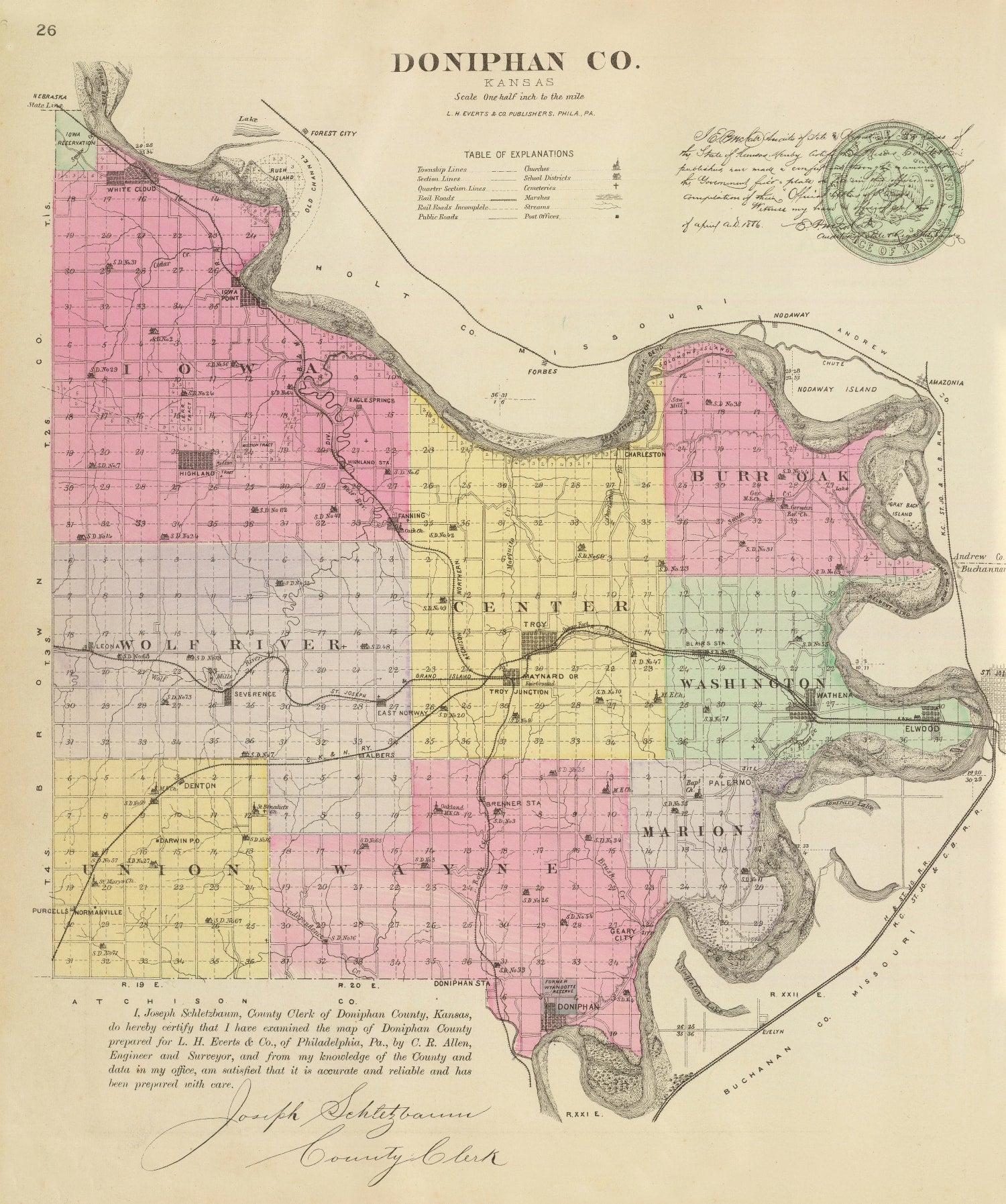 Vintage Map of Doniphan County, Kansas 1887
