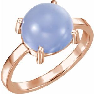 14K Rose Gold 10 mm Round Natural Blue Chalcedony Cabochon Ring