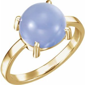 14K Yellow Gold 10 mm Round Natural Blue Chalcedony Cabochon Ring