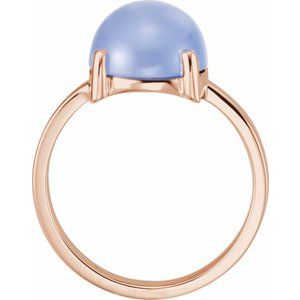 14K Rose Gold 10 mm Round Natural Blue Chalcedony Cabochon Ring