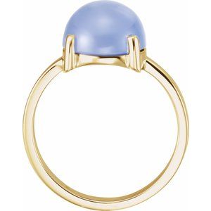14K Yellow Gold 10 mm Round Natural Blue Chalcedony Cabochon Ring