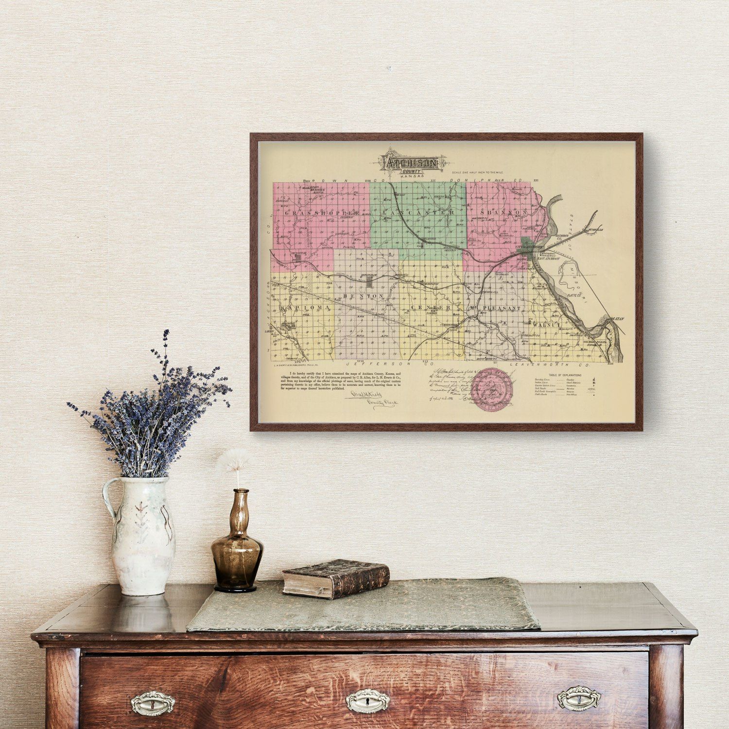 Vintage Map of Atchison County, Kansas 1887