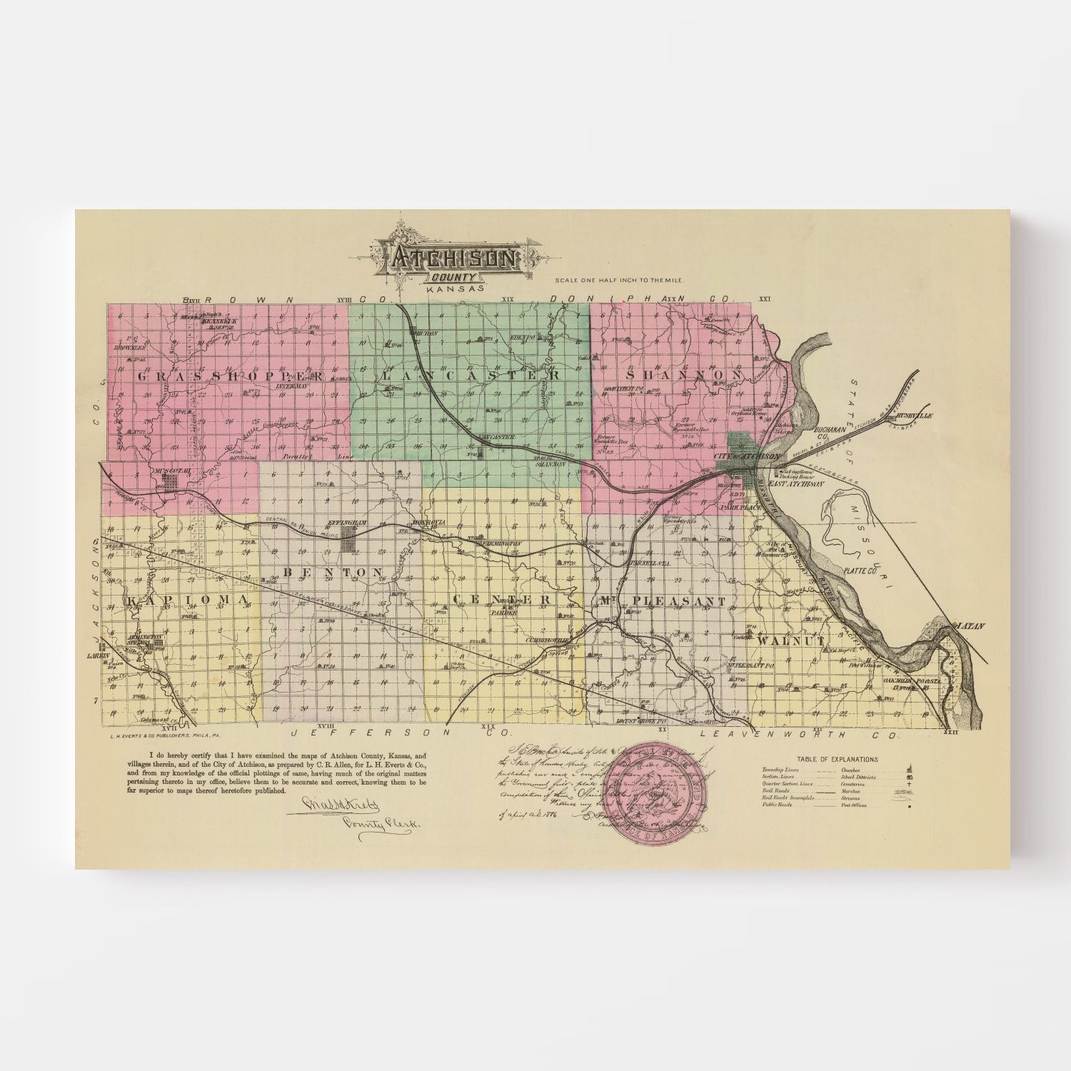 Vintage Map of Atchison County, Kansas 1887