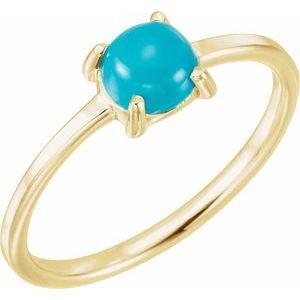 14K Yellow Gold 6 mm Round Natural Turquoise Cabochon Ring