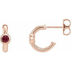 14K Rose Gold Natural Ruby Huggie Hoop Earrings