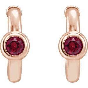 14K Rose Gold Lab-Grown Ruby Huggie Hoop Earrings – image 2