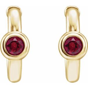 14K Yellow Gold Natural Ruby Huggie Hoop Earrings