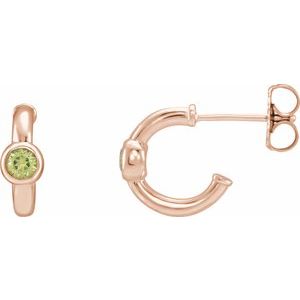 14K Rose Gold Natural Peridot Huggie Hoop Earrings
