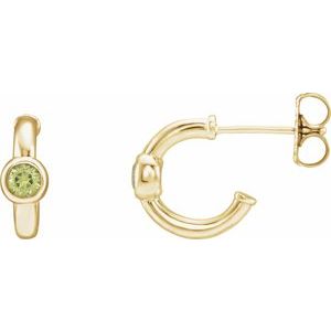 14K Yellow Gold Natural Peridot Huggie Hoop Earrings
