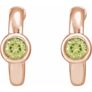 14K Rose Gold Natural Peridot Huggie Hoop Earrings – image 2