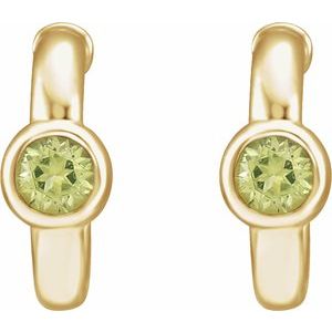 14K Yellow Gold Natural Peridot Huggie Hoop Earrings – image 2