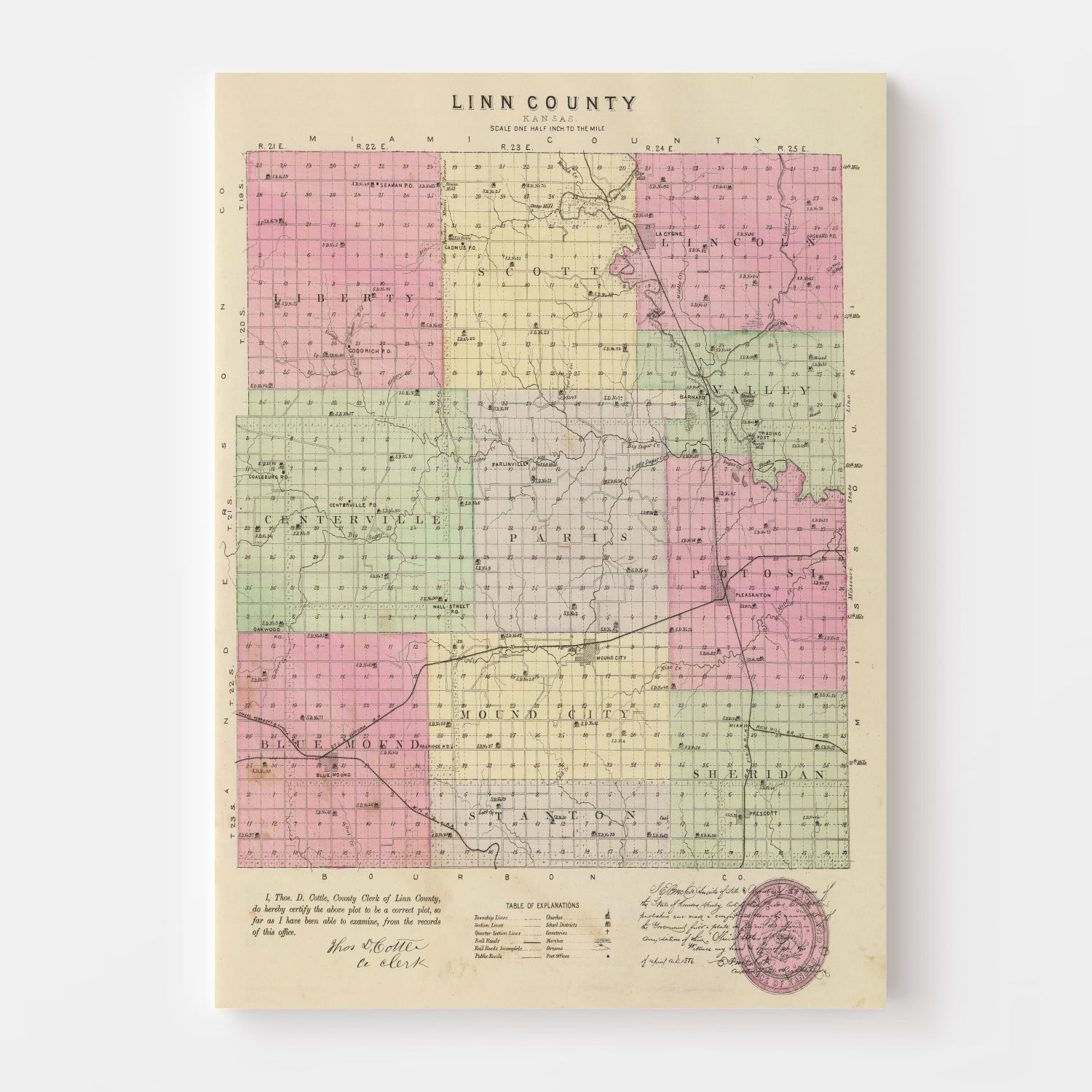 Vintage Map of Linn County, Kansas 1887