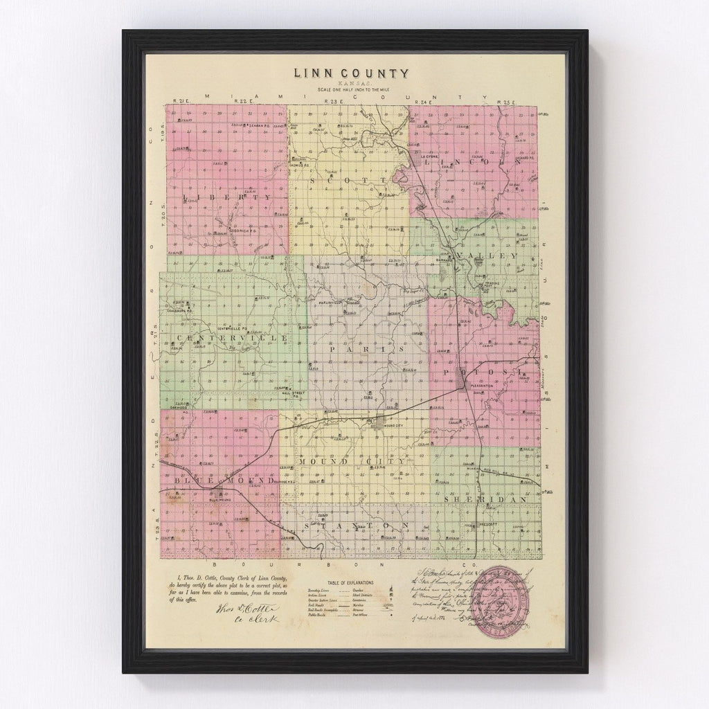 Vintage Map of Linn County, Kansas 1887