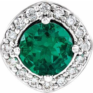 14K White Gold Lab-Grown Emerald & .08 CTW Natural Diamond Pendant