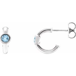 14K White Gold Natural Aquamarine Huggie Hoop Earrings