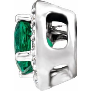 14K White Gold Lab-Grown Emerald & .08 CTW Natural Diamond Pendant
