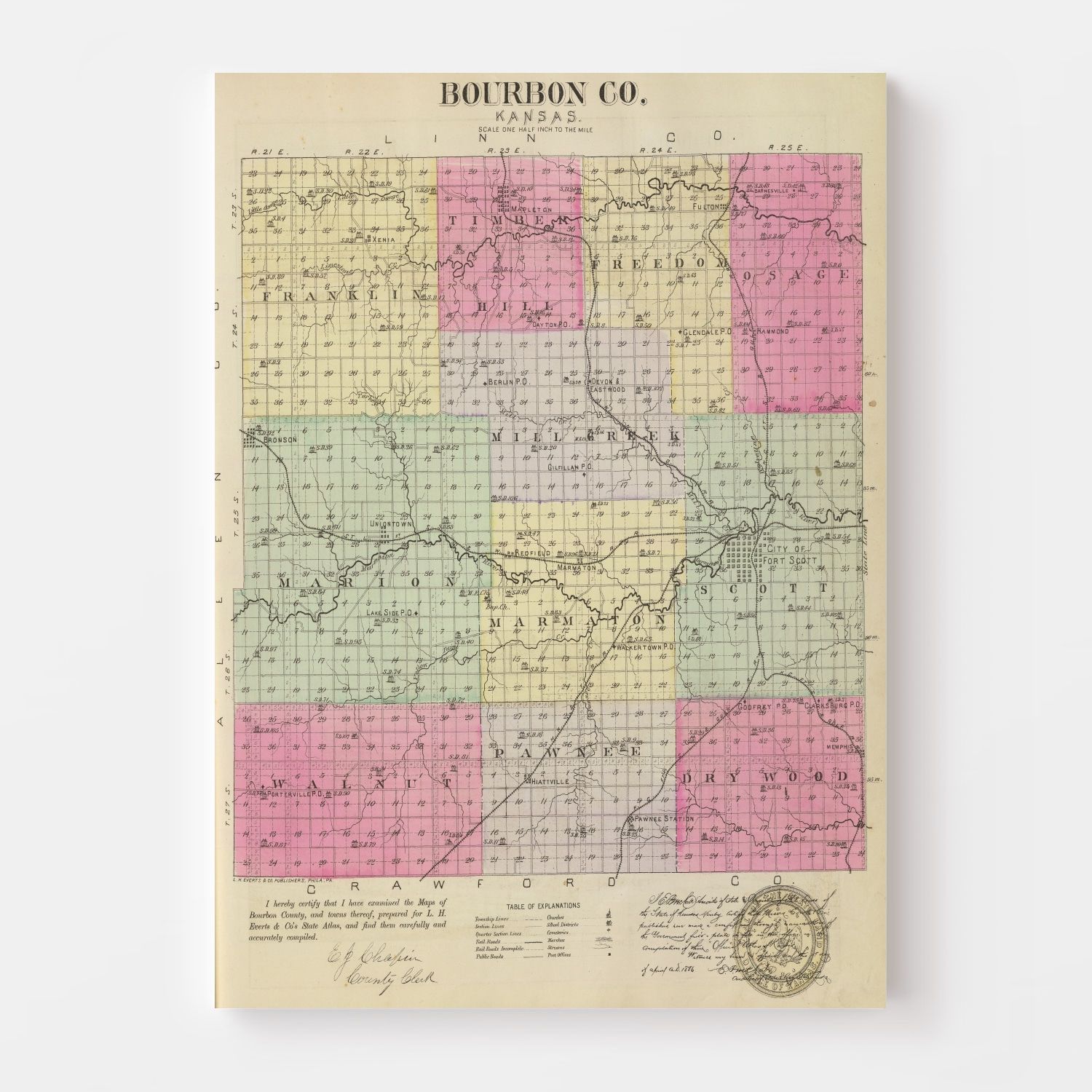 Vintage Map of Bourbon County, Kansas 1887