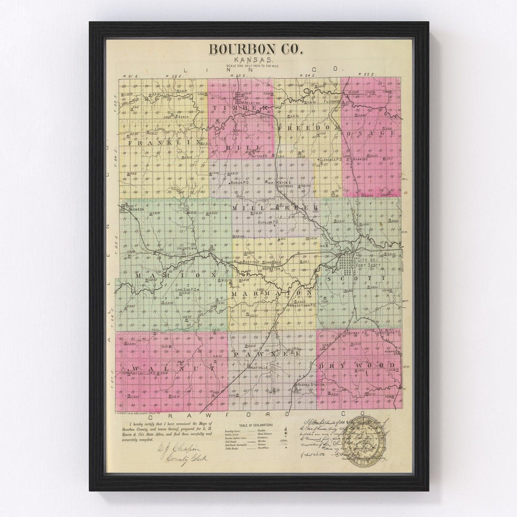 Vintage Map of Bourbon County, Kansas 1887