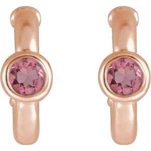 14K Rose Gold Natural Pink Tourmaline Huggie Hoop Earrings – image 2