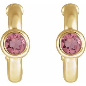14K Yellow Gold Natural Pink Tourmaline Huggie Hoop Earrings – image 2