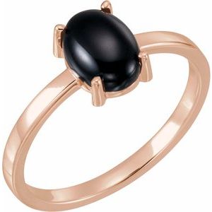 14K Rose Gold 9x7 mm Oval Natural Black Onyx Cabochon Ring