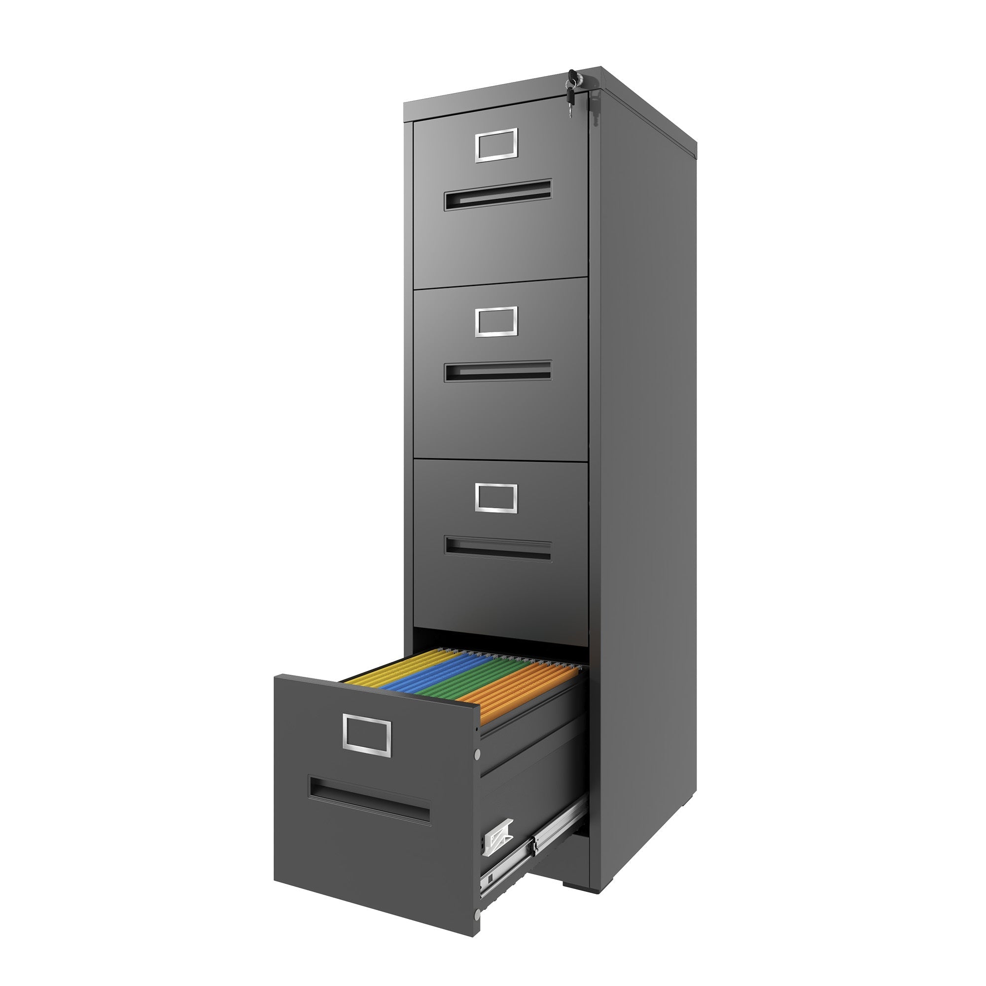 Premium 4 Drawer File Cabinet with Lock Metal Vertical File Cabinet for Office or Home in Black Steel, A4 Legal/Letter Size