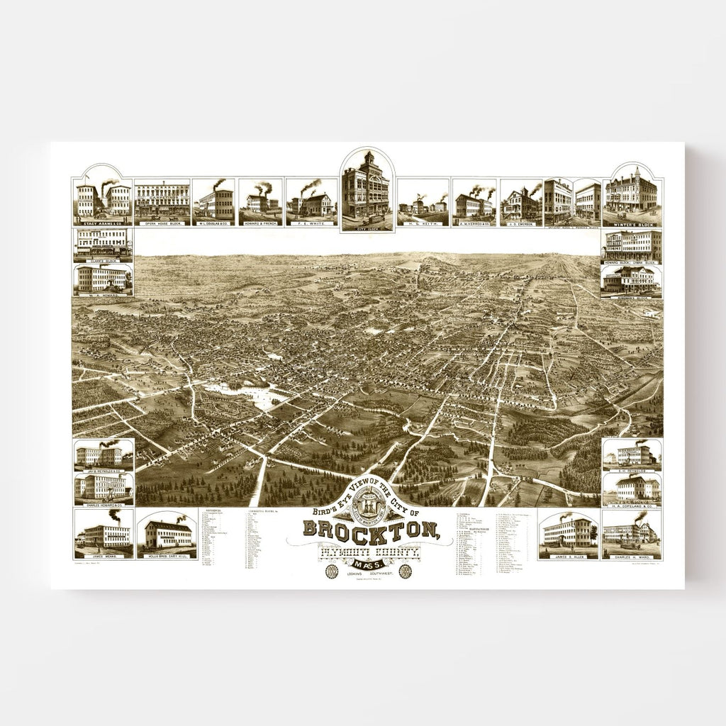 Vintage Map of Brockton, Massachusetts 1882
