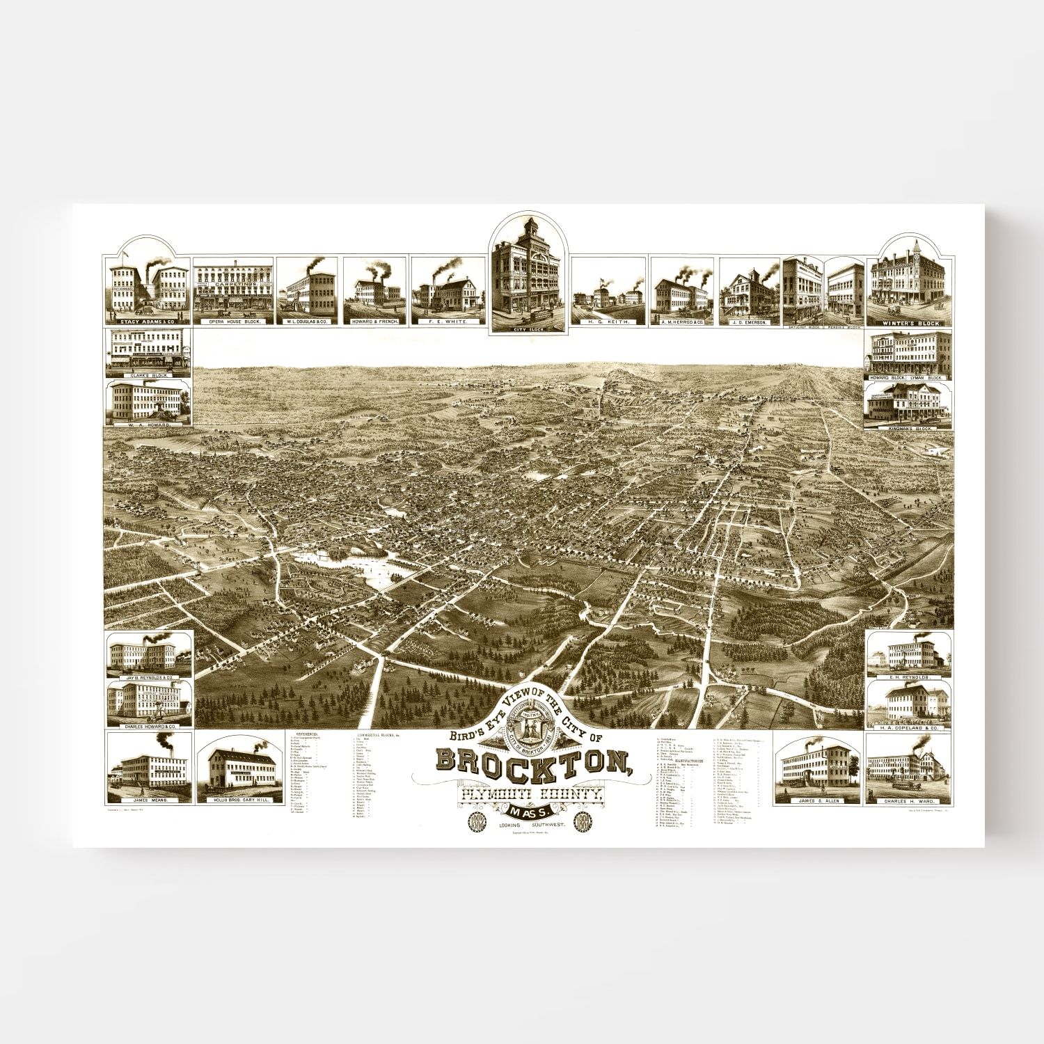 Vintage Map of Brockton, Massachusetts 1882