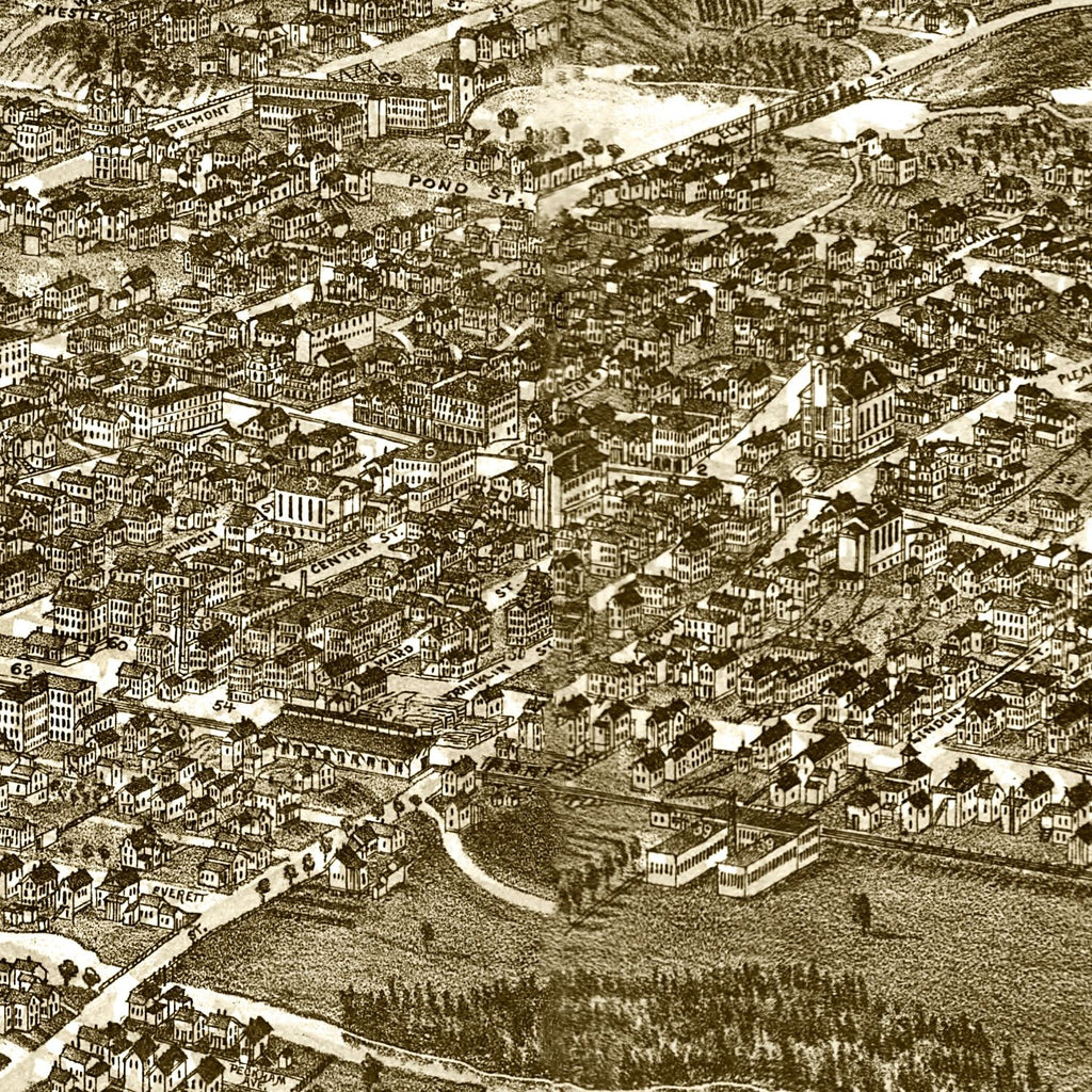 Vintage Map of Brockton, Massachusetts 1882