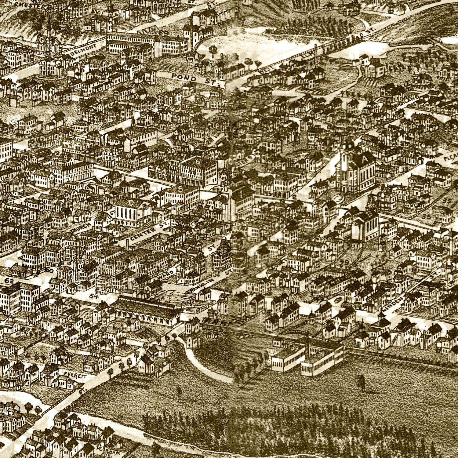 Vintage Map of Brockton, Massachusetts 1882