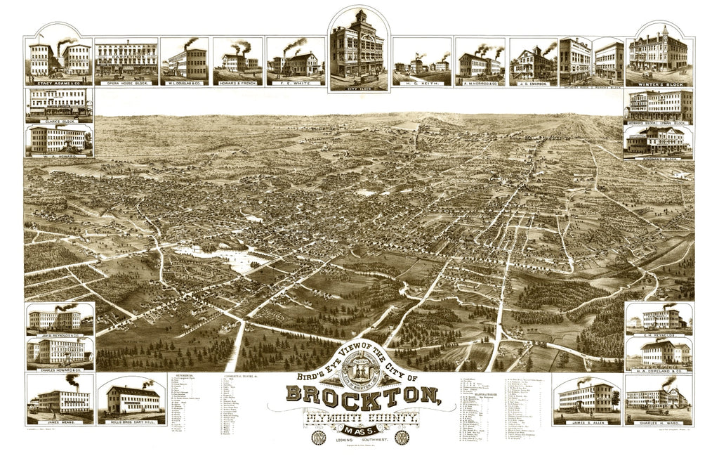 Vintage Map of Brockton, Massachusetts 1882