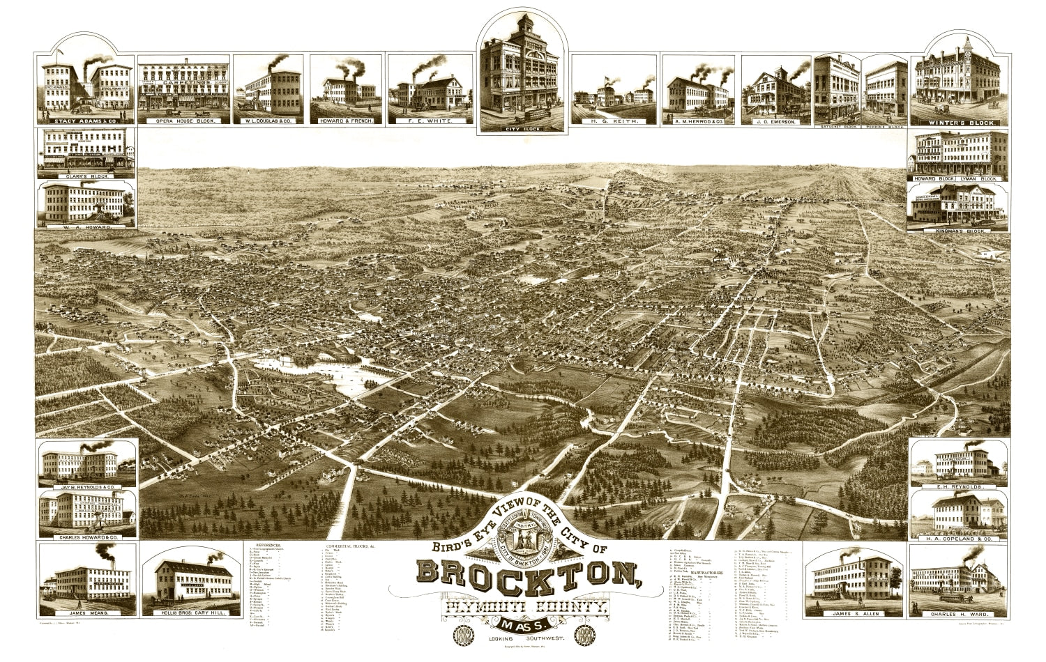 Vintage Map of Brockton, Massachusetts 1882