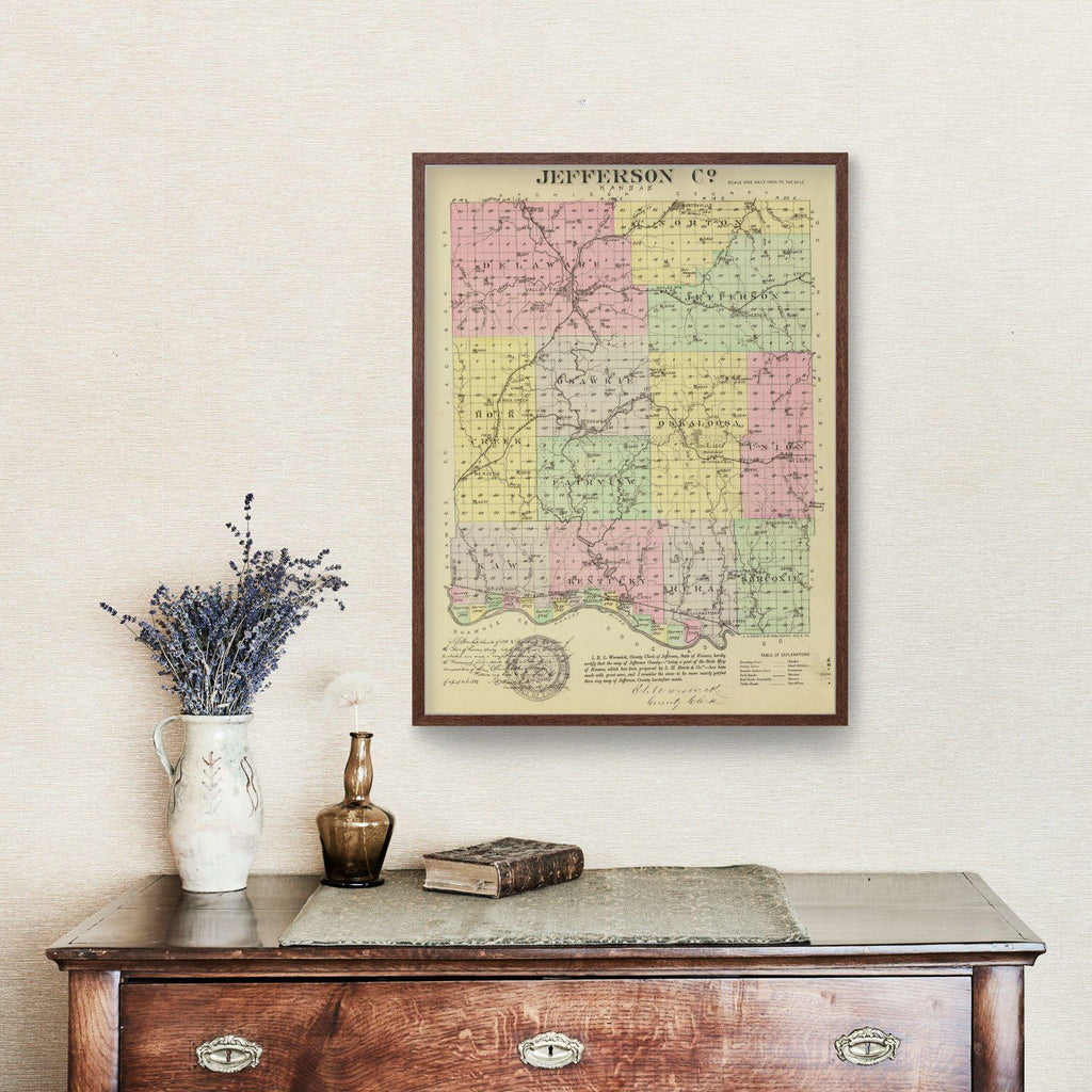 Vintage Map of Jefferson County, Kansas 1887