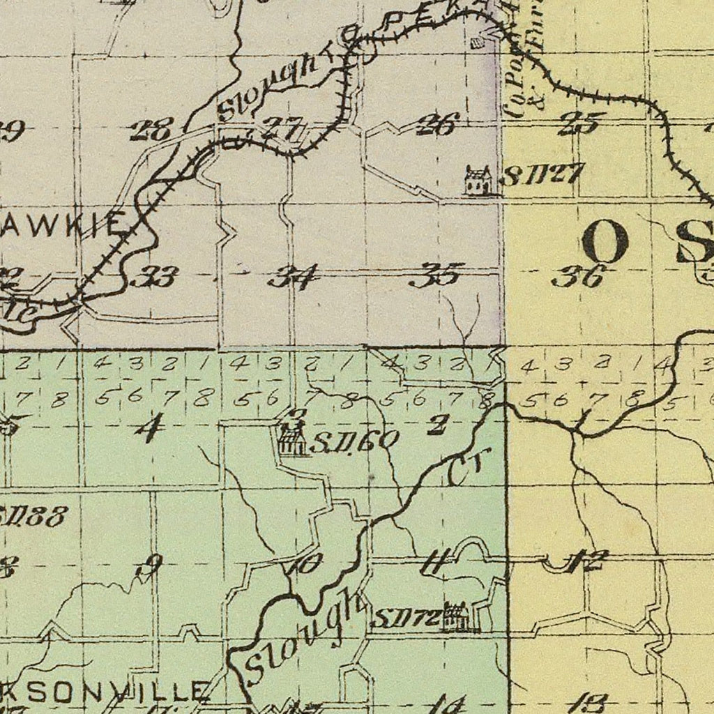 Vintage Map of Jefferson County, Kansas 1887