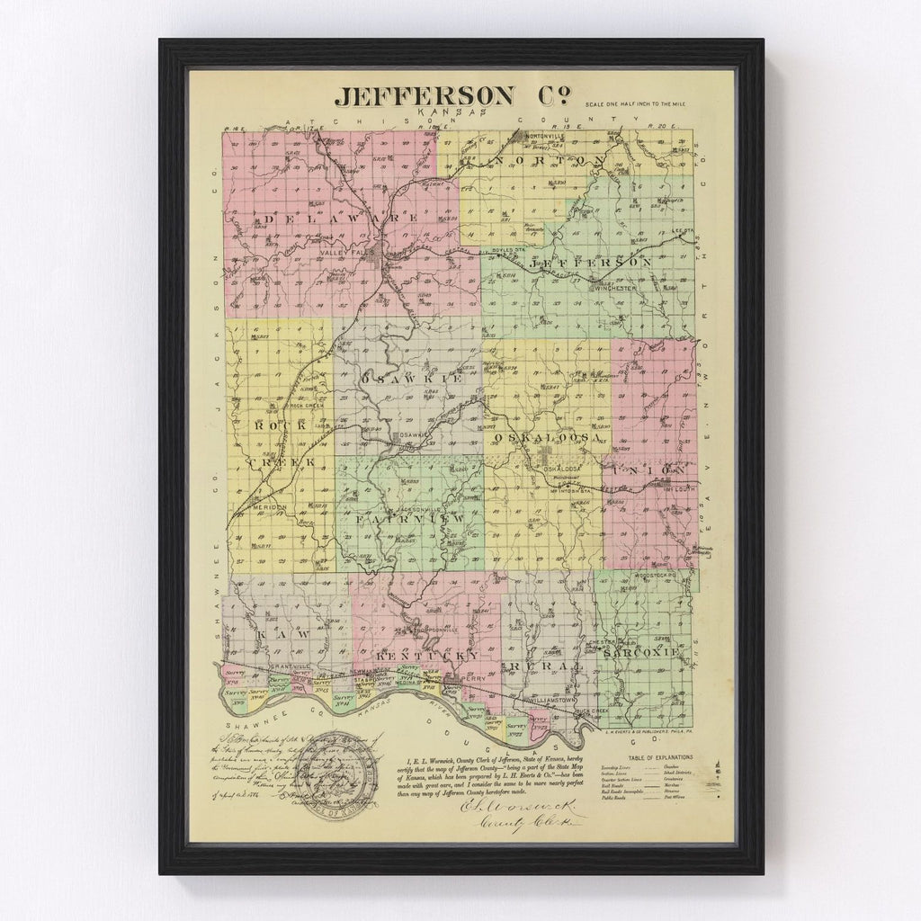 Vintage Map of Jefferson County, Kansas 1887