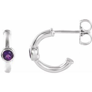 14K White Gold Natural Amethyst Huggie Hoop Earrings