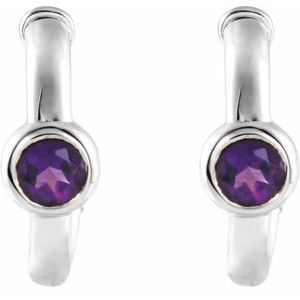 14K White Gold Natural Amethyst Huggie Hoop Earrings – image 2