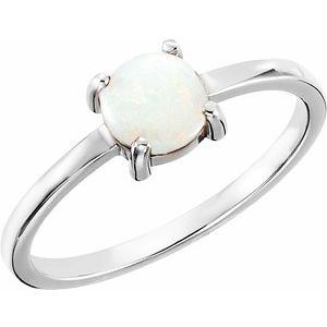 14K White Gold 6 mm Round Natural Opal Cabochon Ring