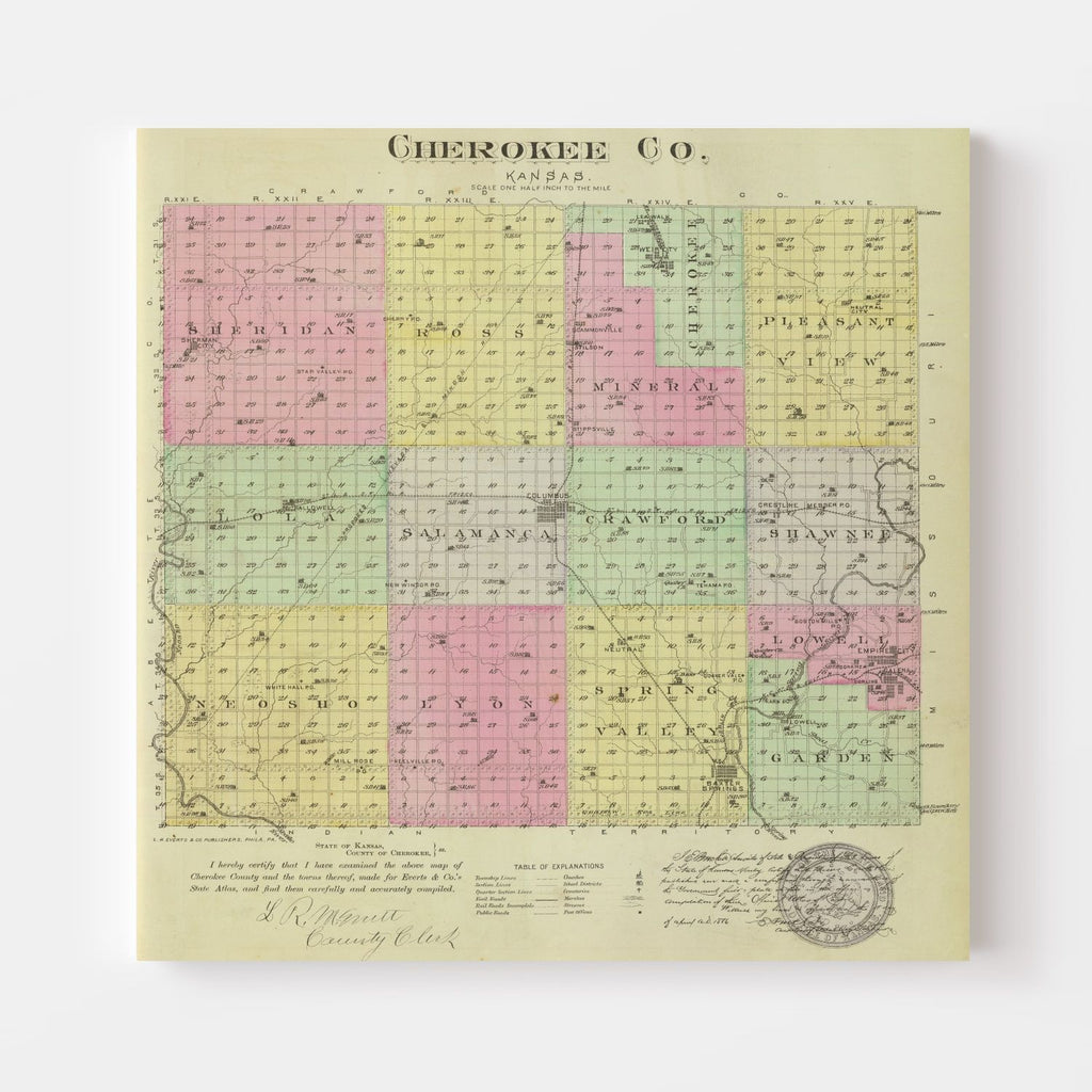Vintage Map of Cherokee County, Kansas 1887