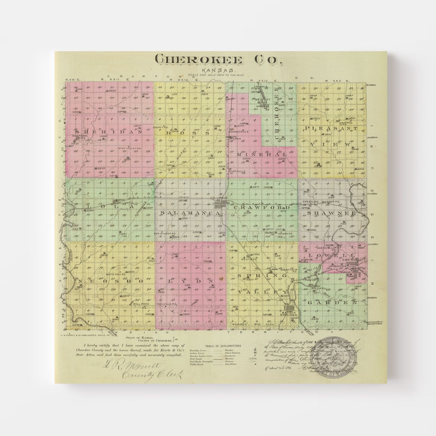 Vintage Map of Cherokee County, Kansas 1887