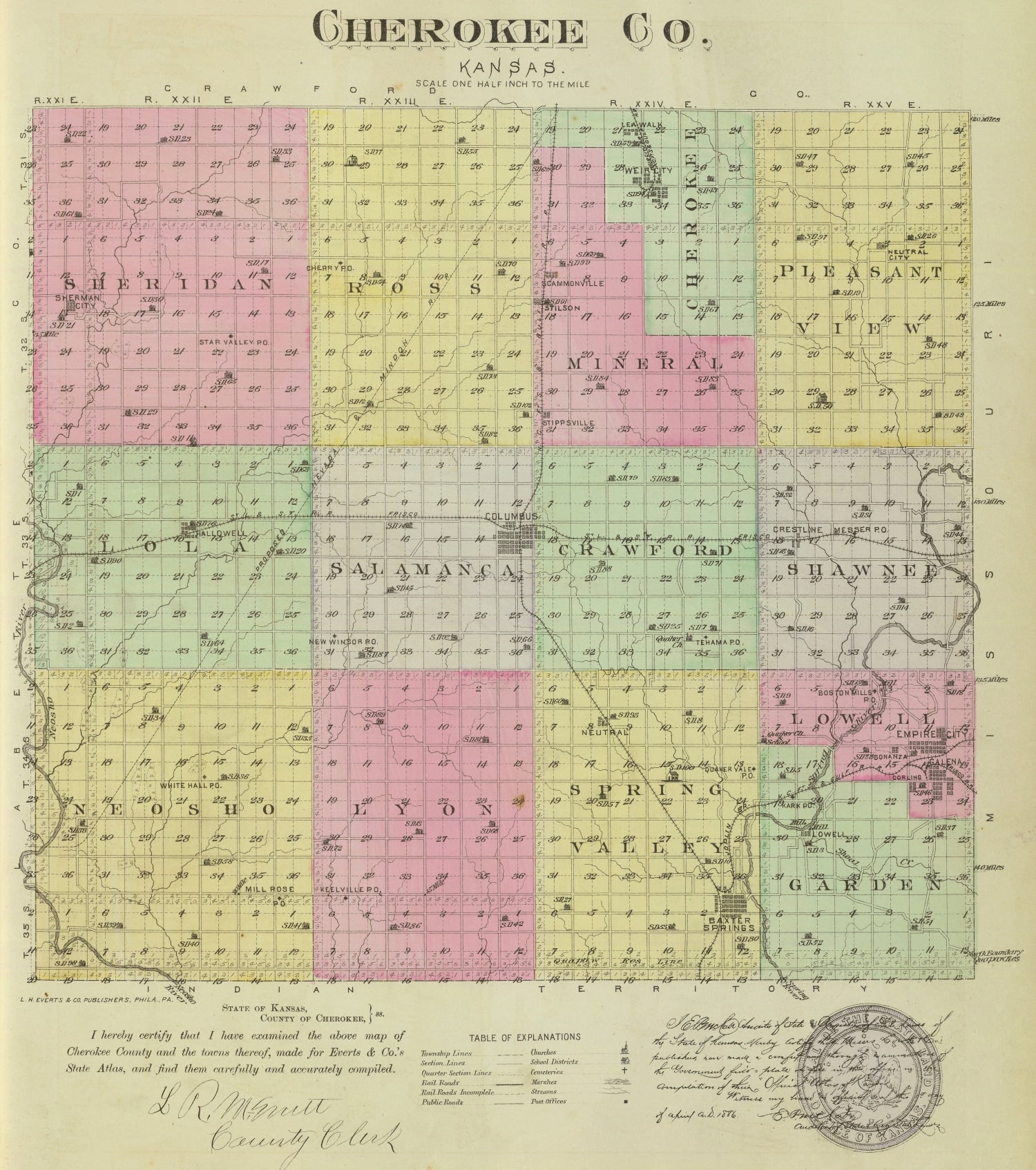Vintage Map of Cherokee County, Kansas 1887