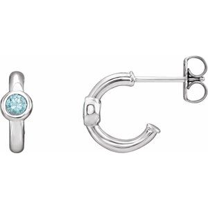 14K White Gold Natural Blue Zircon Huggie Hoop Earrings
