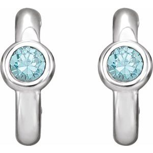 Sterling Silver Natural Blue Zircon Huggie Hoop Earrings – image 2