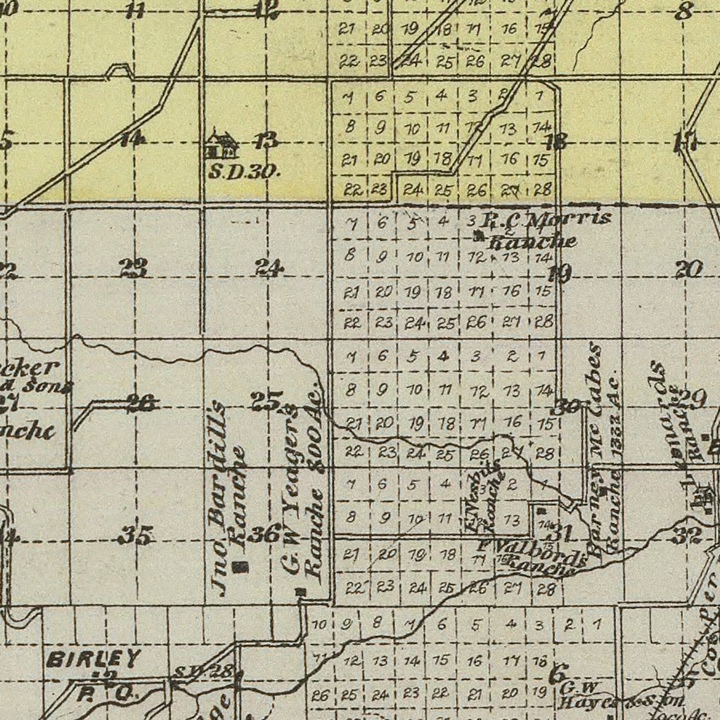 Vintage Map of Chase County, Kansas 1887